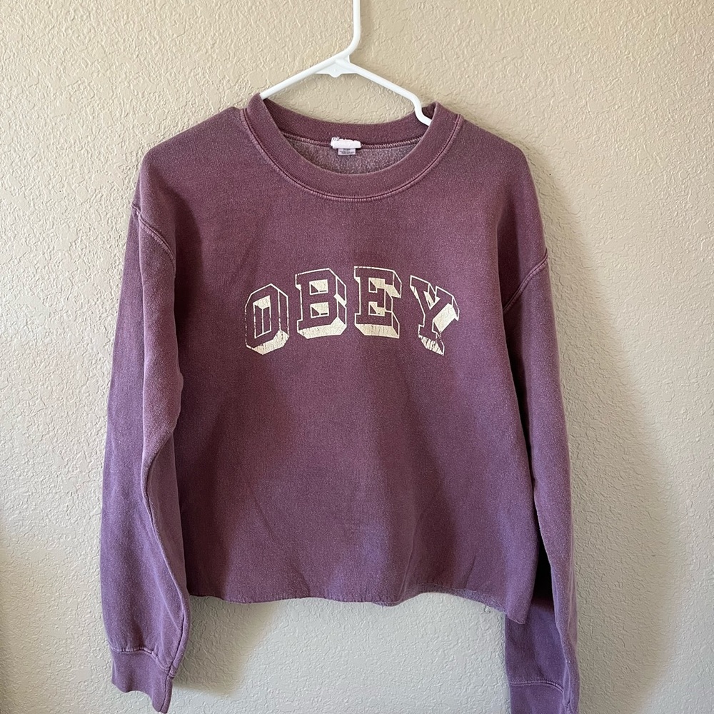 Obey Cropped Crewneck Sweatshirt Size Small